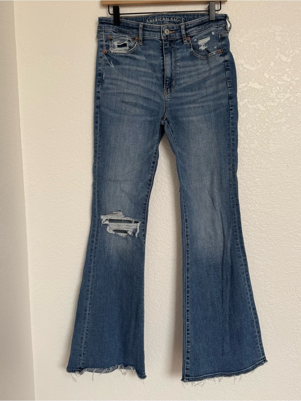 AE American Eagle Distressed Super High Rise Flare Jeans